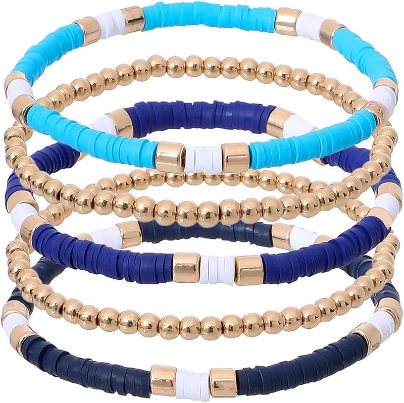GOOJIDS Surfer Heishi Clay Bead Bracelets for Women Bohemian Stackable Gold Plated Beaded Stretch Bracelets Elastic Layering Friendship Bracelets Set Boho Jewelry - Image 1